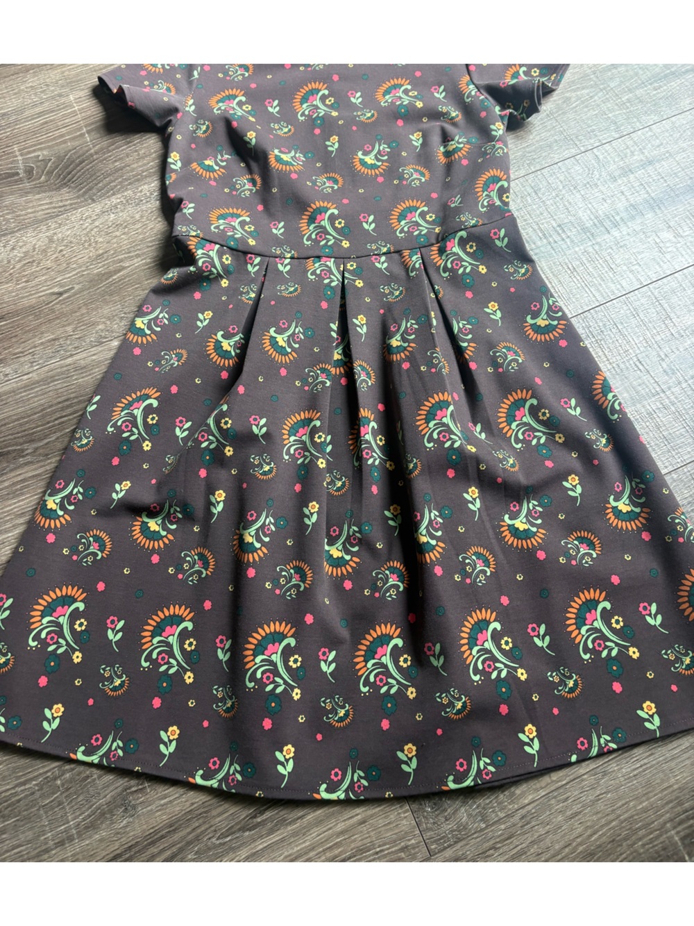 Matilda Jane Brown Floral Fit-and-Flare Dress with Orange and Green Accents